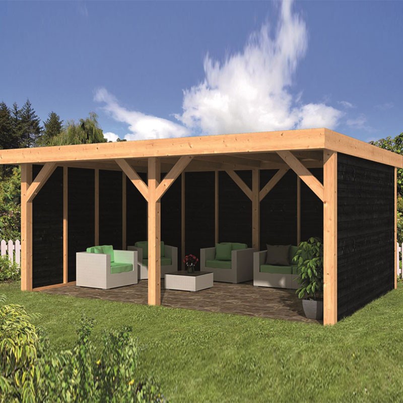 Tuindeco - Tettoia da giardino Dalfsen con rivestimento in larice-douglas - Nero