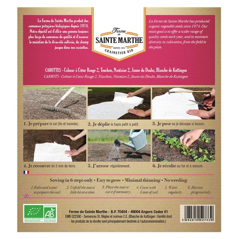 TAPIS DE 330 GRAINES CAROTTES 5 RANGS DE 5 VARIETES 3.56g