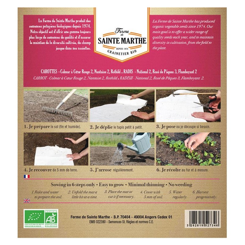 PADS OF 350 CARROTS AND RADIUSES 6 RANGS OF 6 VARIETIES 1.54g