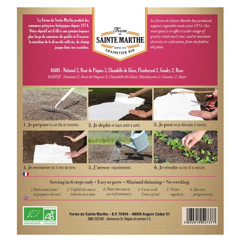 PAD OF 300 SEEDS RADISH 6 RANGS OF 6 VARIETIES 2.68g