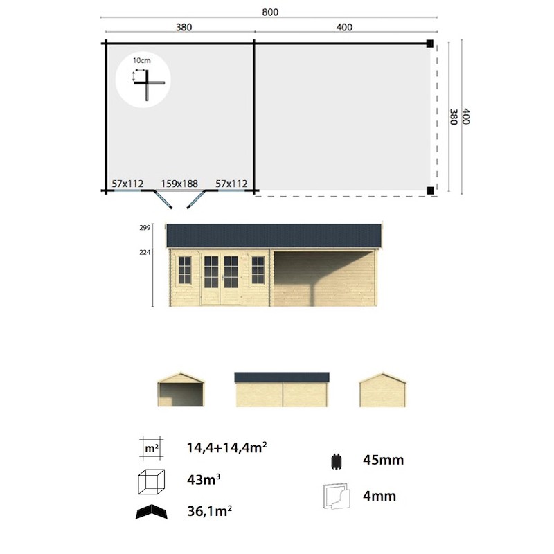KWASPA-CHALET AUS 45MM RUNDHÖLZERN