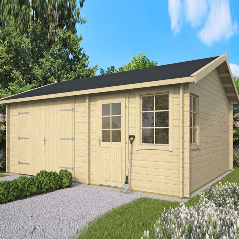 Tuindeco - Solid wood garage 15 m² + 11 m² - 45 mm - Moa