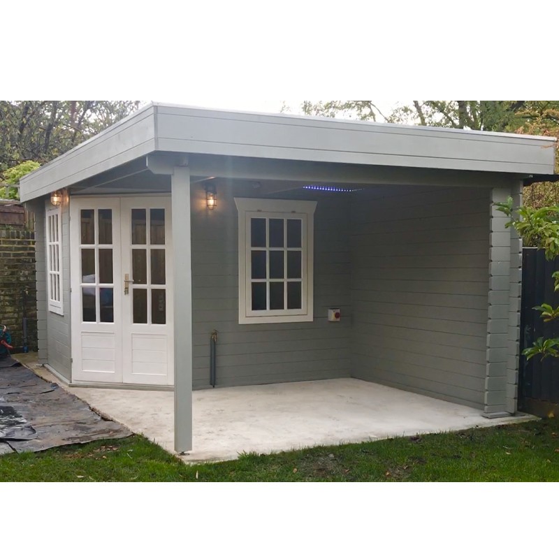 CHALET STIG + TENDA LATERALE IN LEGNO DA 28 MM