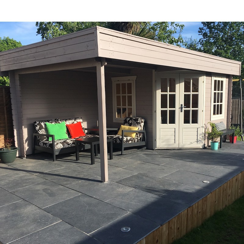 CHALET STIG + TENDA LATERALE IN LEGNO DA 28 MM