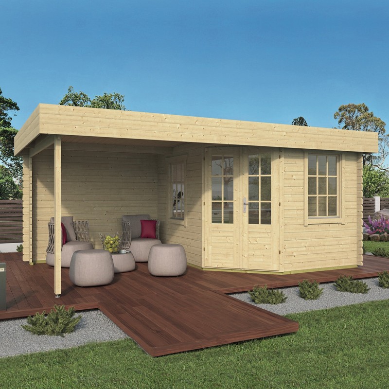 CHALET STIG + TENDA LATERALE IN LEGNO DA 28 MM