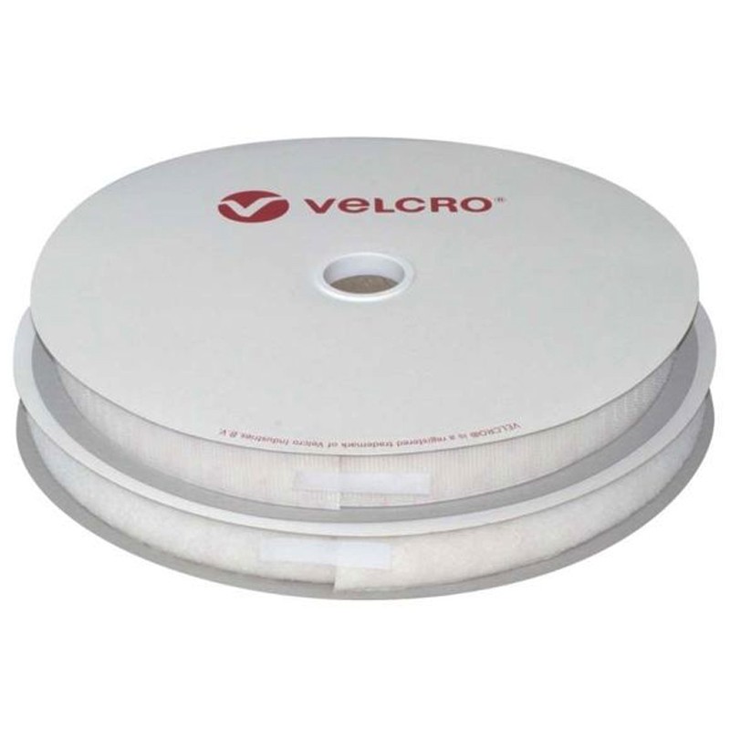 Velcro® blanc en Rouleau de 25m - Ensemble mâle + femelle