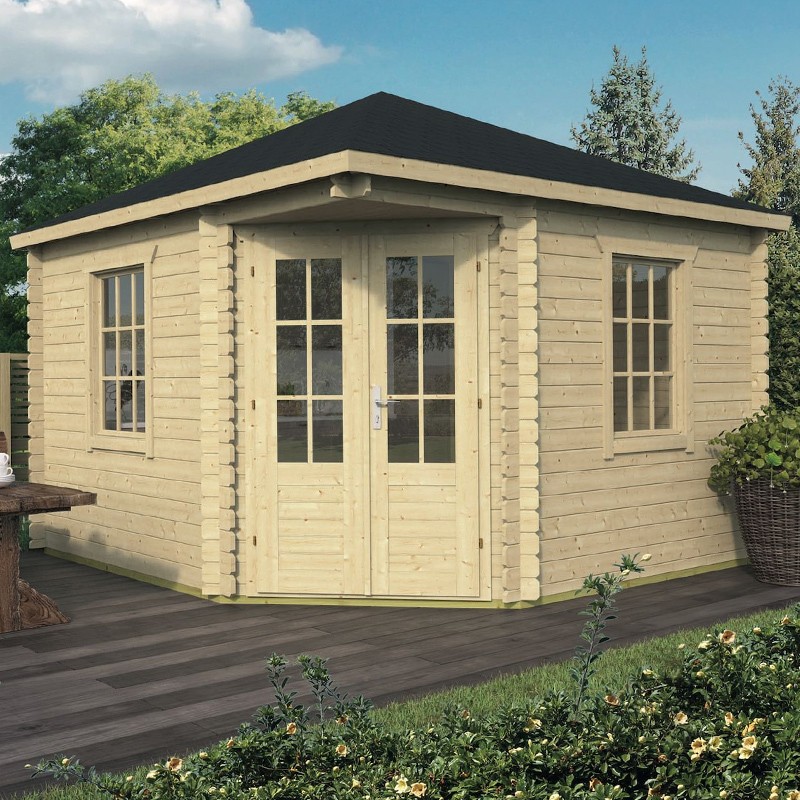 Tuindeco - Solid wood corner cabin 10.8 m² - 28 mm - Dagmar