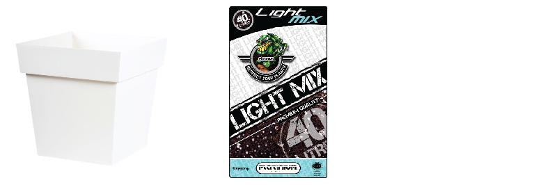 Pack - Olla EDA Toscane Cuadrado blanco 38L + sustrato LightMIX Platinum