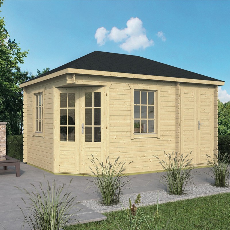 Tuindeco - Caseta de esquina de madera maciza 7,8 + 3,6 m² - 28 mm - Sigrid
