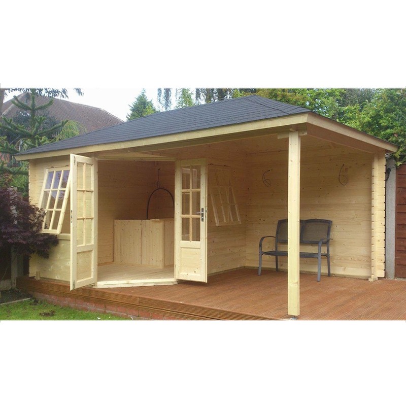 KENNET-CHALET + 28MM RUNDHOLZ-SEITENVORDACH