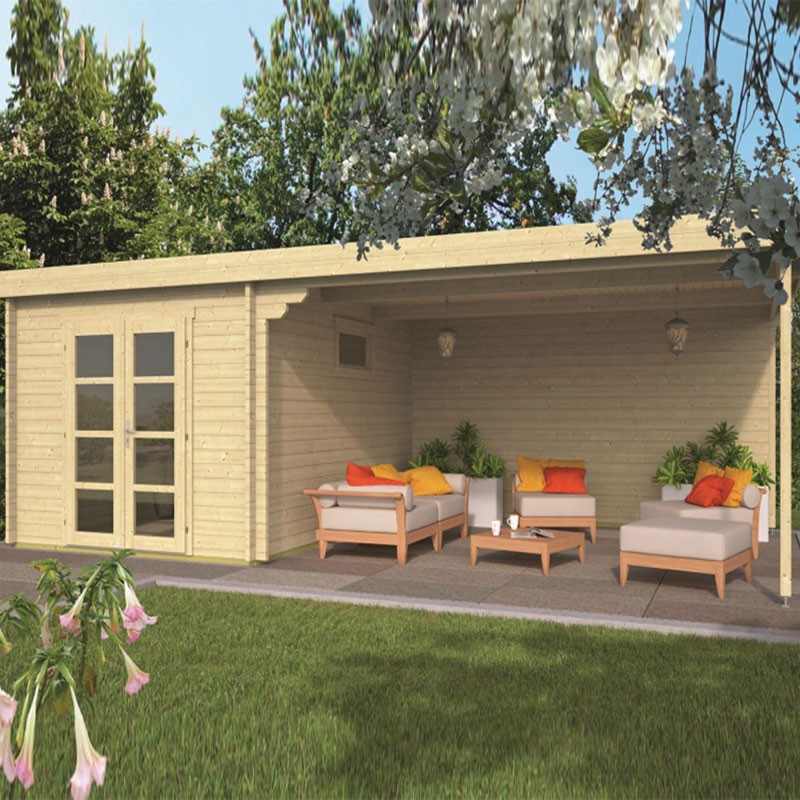 Tuindeco - Chalet Massivholz - 45 mm - Gunnar - 10,6 m² + Seitenvorzelt 17 m²
