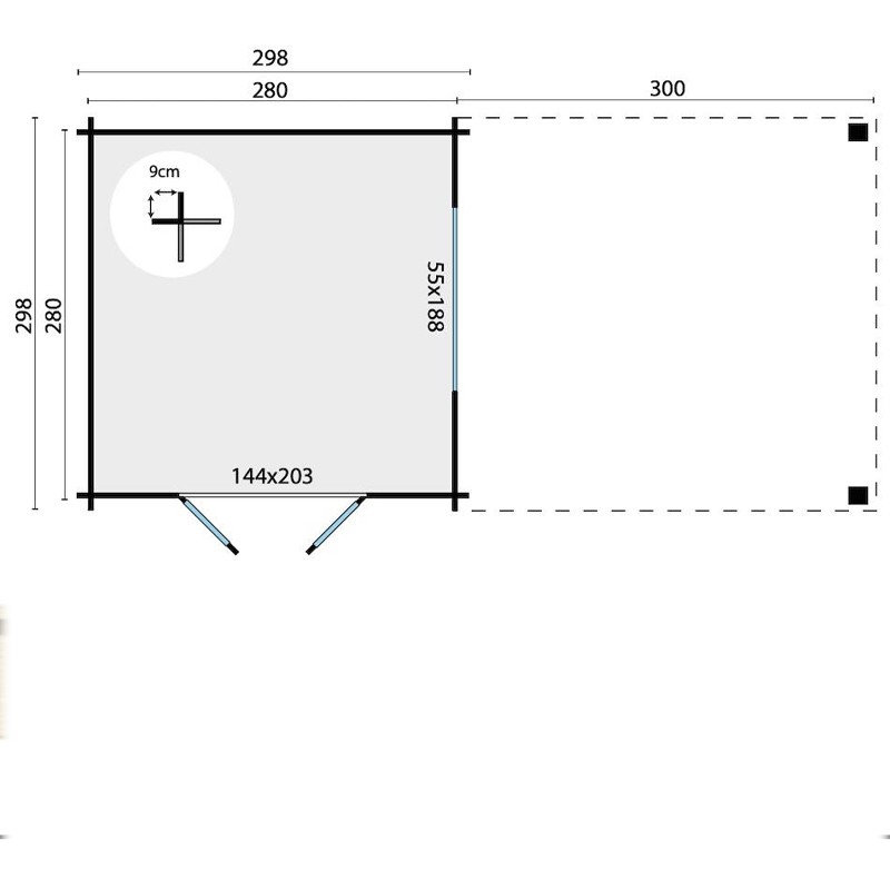 CHALET DELLINGER A AUVENT DE 300CM EN MADRIERS DE 28MM