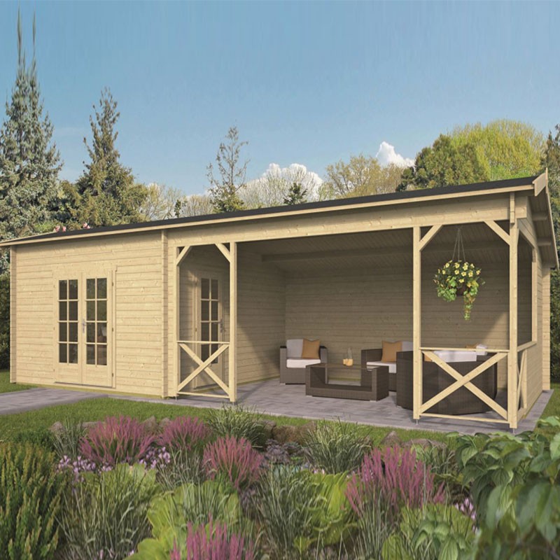 Tuindeco - Massief houten chalet 32 m² inclusief terras - Planken 40 mm - Mokka