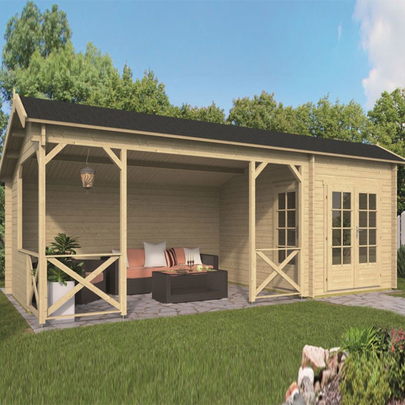 Tuindeco - Chalet de madera maciza 7,6 m² + 14 m² terraza - Cubierto - Tablón de 40 mm - Kukka