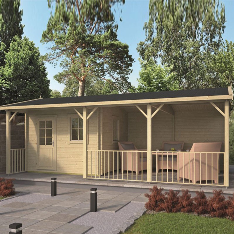 Tuindeco - Chalet solid wood open - 9 sqm + 19 sqm of terrace - Covered - Plank 40 mm - Ragna