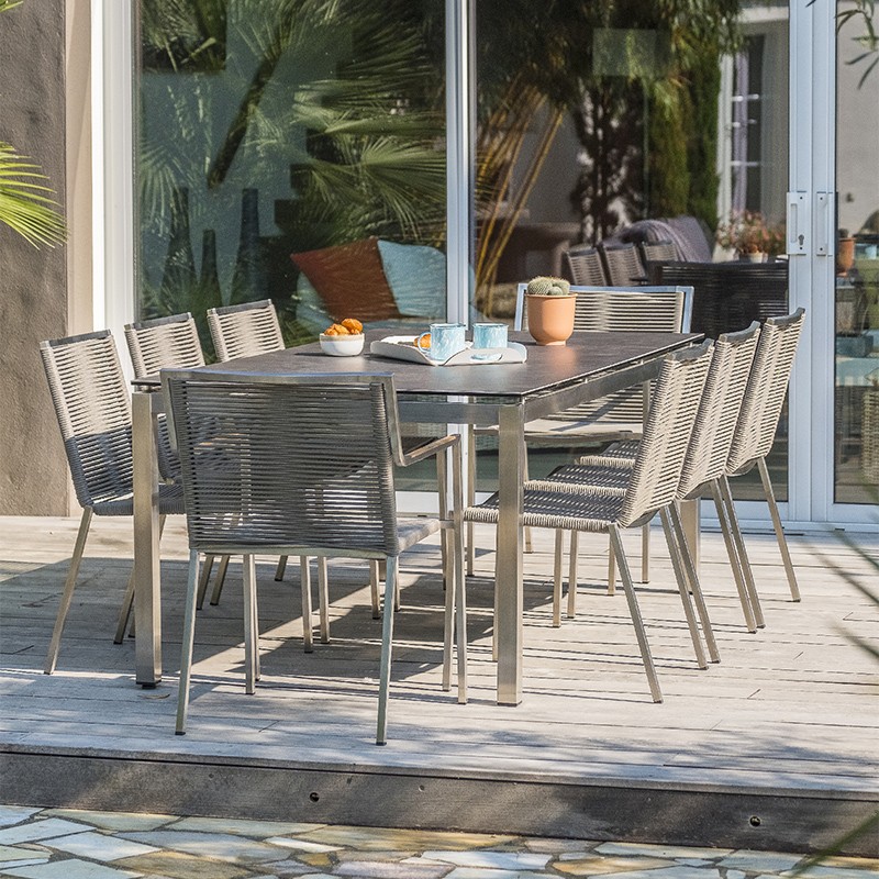 TABLE TORINO 200X100CM PLATEAU CERAMIQUE GRIS