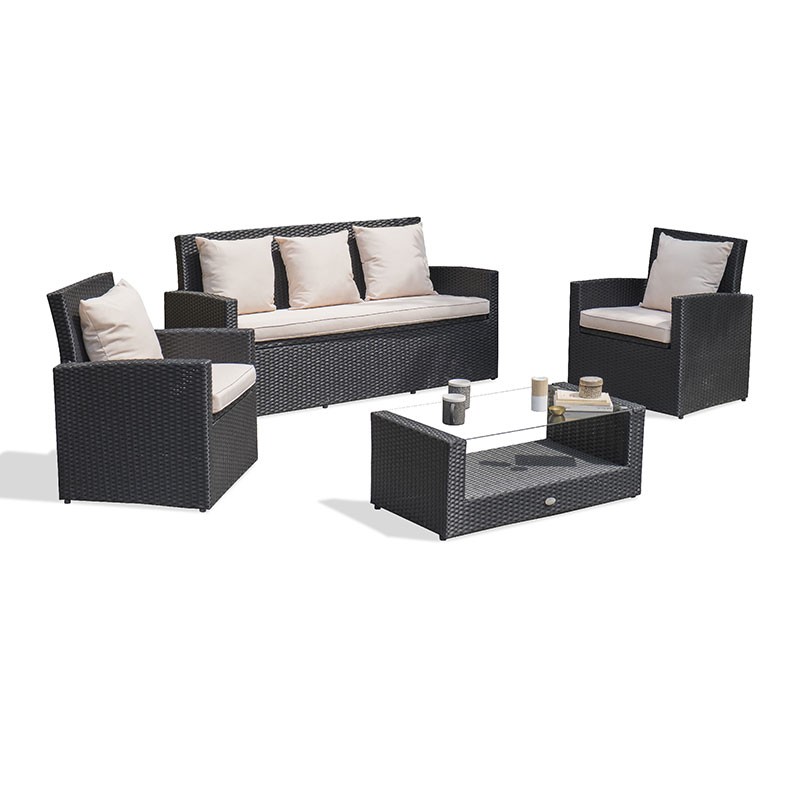 SALON CONFORT FIDJI 5P EN RESINE TRESSEE  NOIR