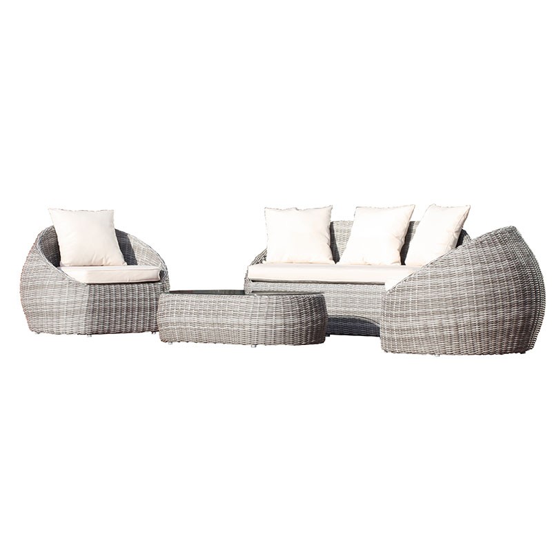 SALON ISA 5 PLACES EN RESINE TRESSEE RONDE LUXE - GRIS