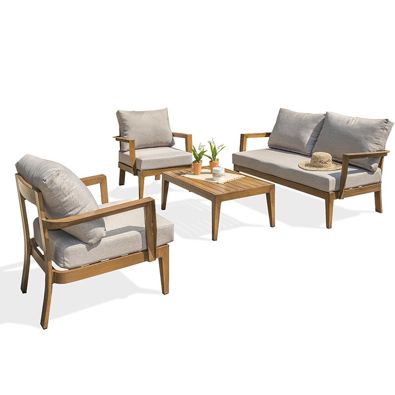 PORTOFINO WOHNZIMMER 4P IN ALUMINIUM-HOLZIMITATION - BRAUN