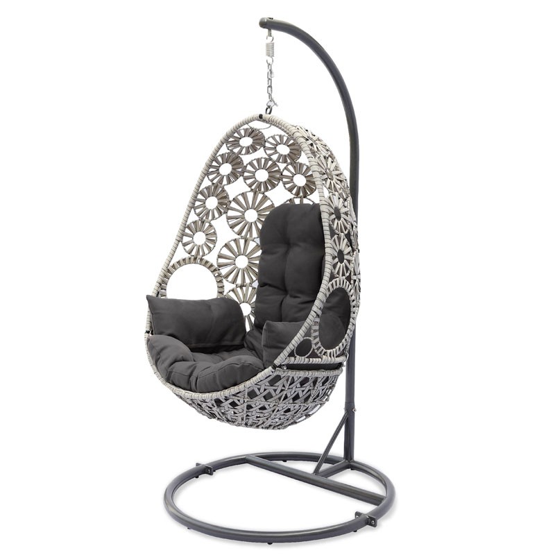 SAMOA SWING MIT TAUPEFARBENEM KISSEN UND GEFLOCHTENEM HARZ - GRAU