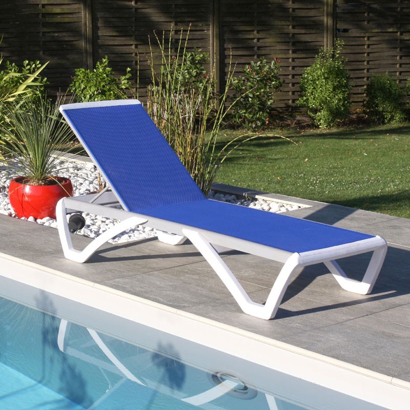 DCB - Chaise longue - Riga - Bleu/blanc- Textiléne