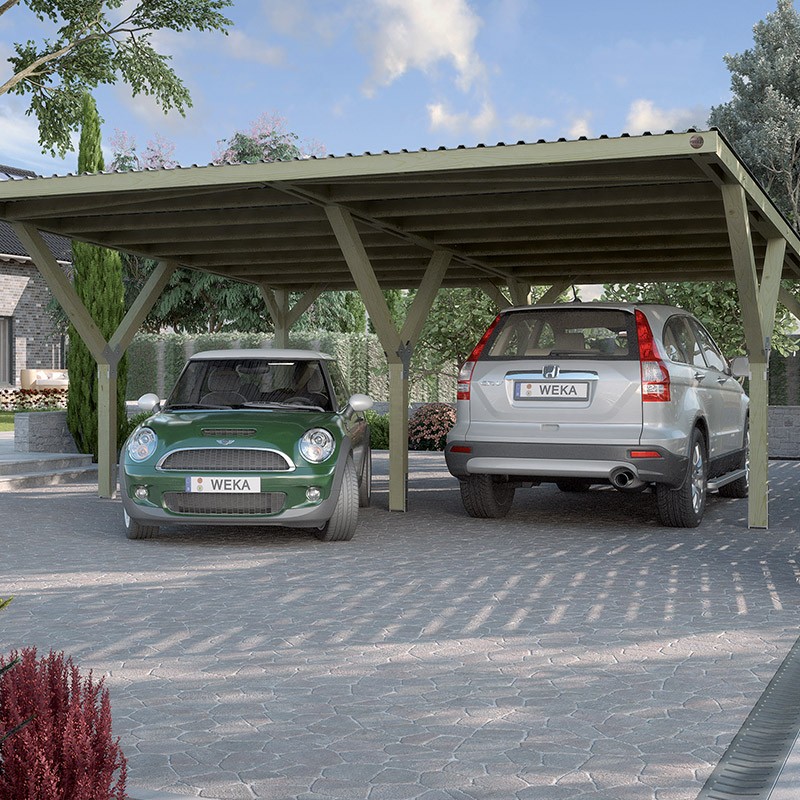 WEKA - Y-shaped Double carport 612 - Steel roof - 6.06 x 5.92 x 2.03 m