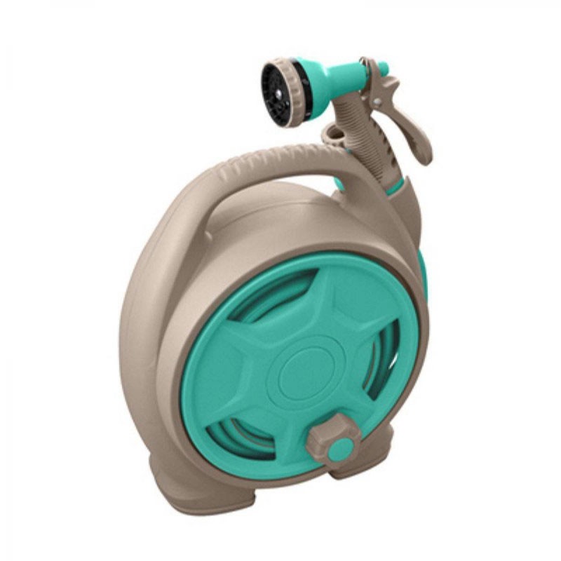 Jardibric - Mini dévidoir portable équipés 10M - Turquoise et taupe - 10mm
