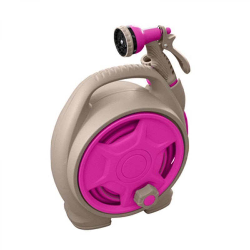  Jardibric - Mini portable reel with 10M - Raspberry and taupe - 10mm