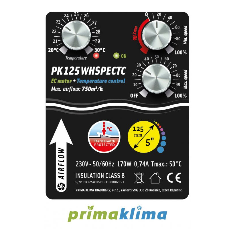 Prima Klima - Extracteur PK125 WHSP EC-TC - insonorisé - 800M³/H