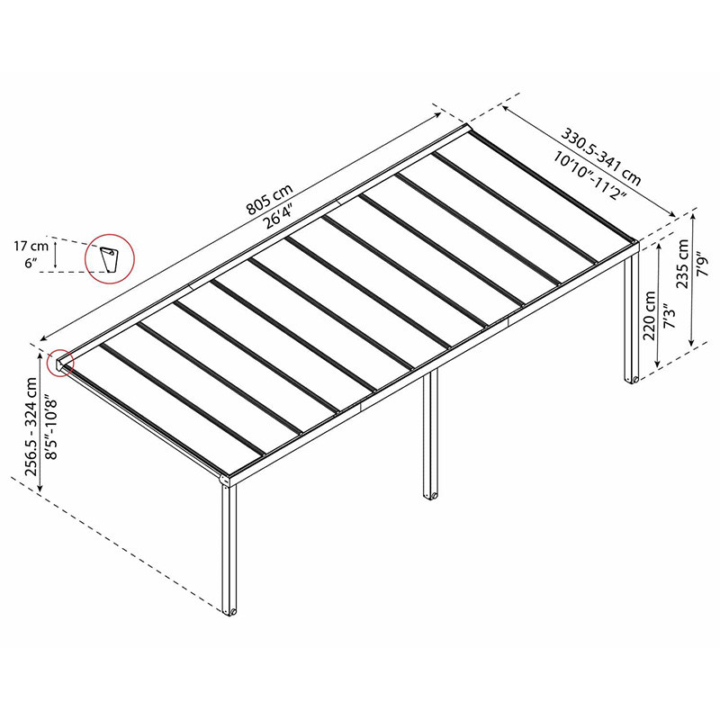 Canopia - Pergola - Stockholm 3,4x8,1m - Gris