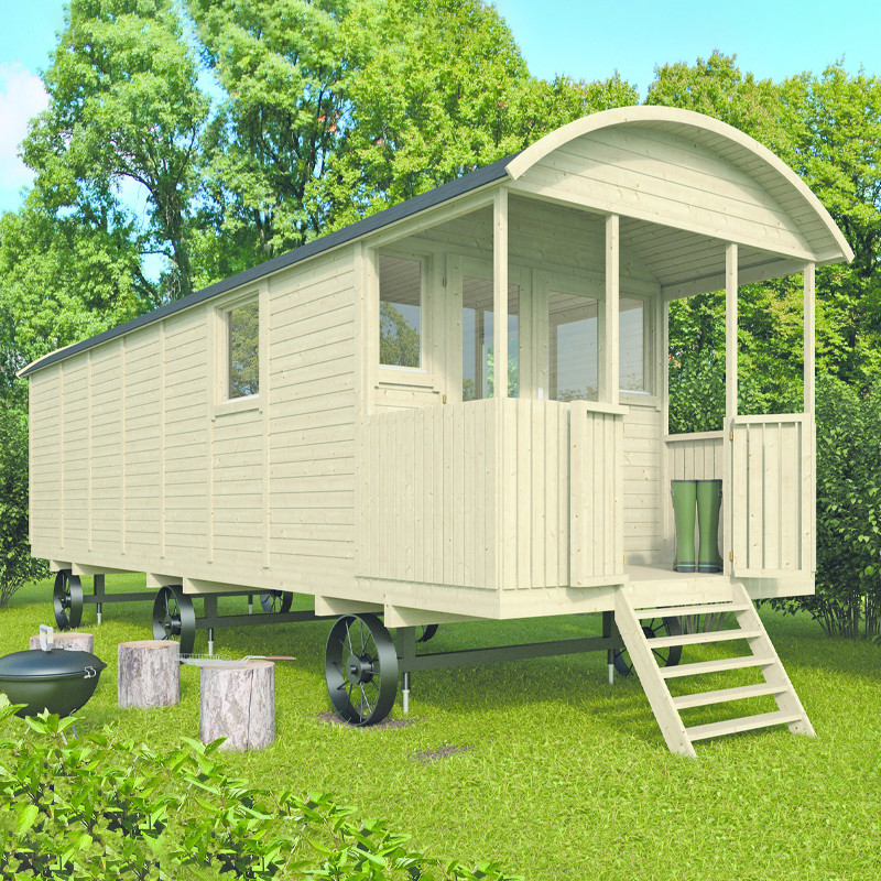 Tuindeco - Caravana de madera maciza - 240x840cm - Sin eje