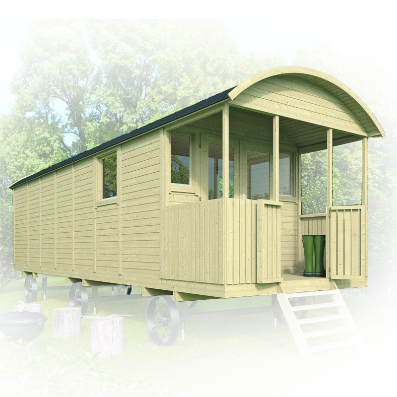 Tuindeco - Caravana de madera maciza - 240x840cm - Sin eje