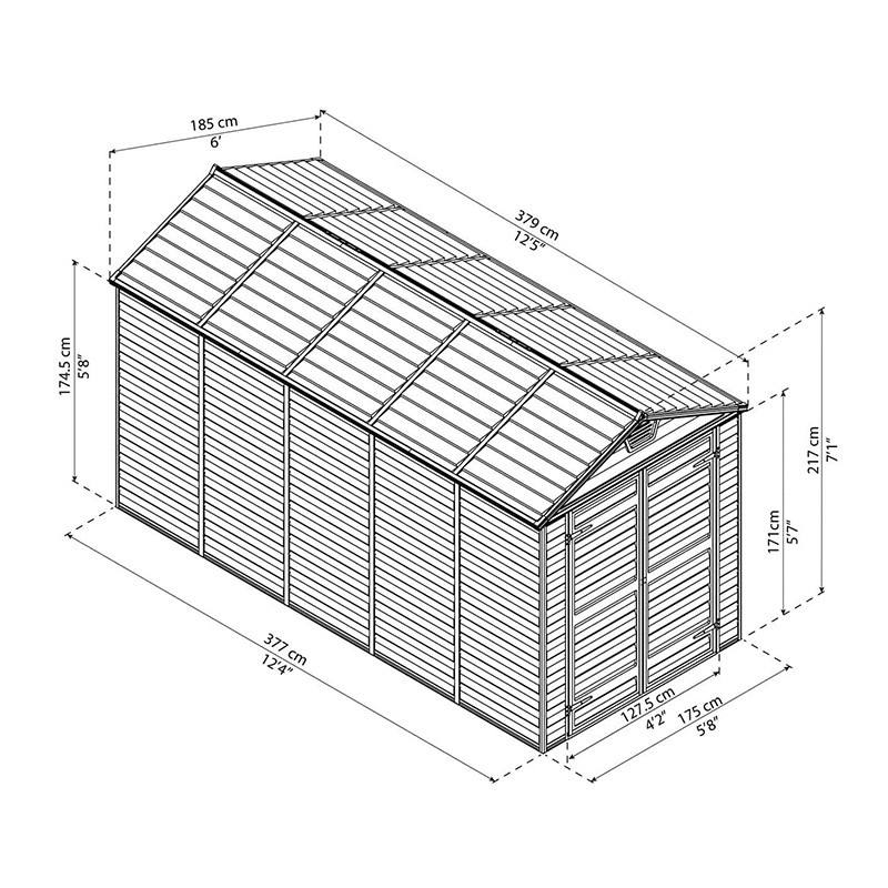 SKYLIGHT SHED 6X12 GREY DECO-Rupture de stock