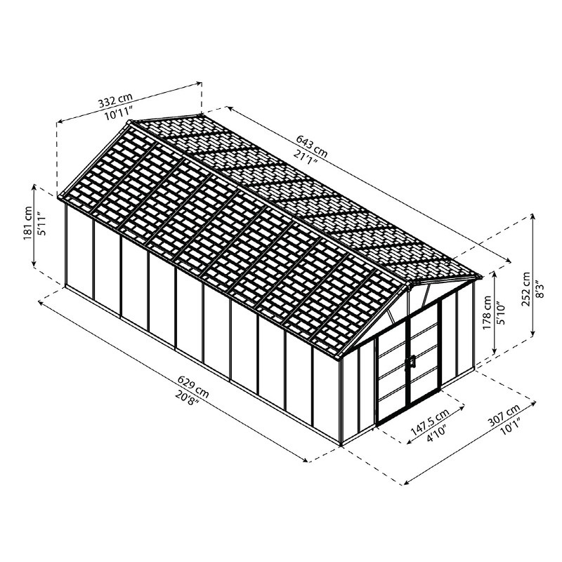 Canopia - Garden Shed with floor - Yukon - 643x332 cm - Dark grey