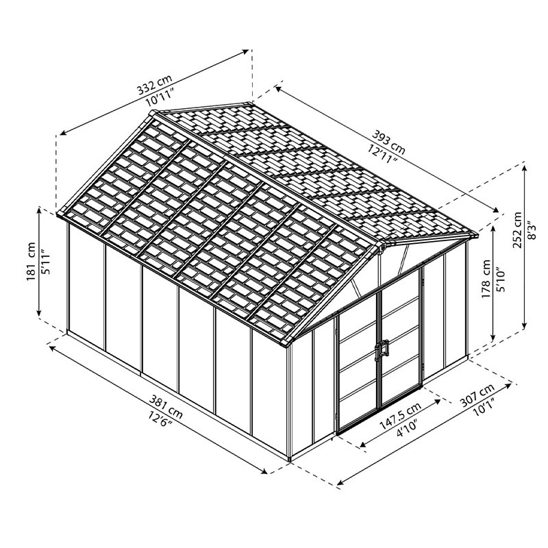 Canopia - Abri de jardin avec plancher - Yukon - 395x332 cm - Gris foncé