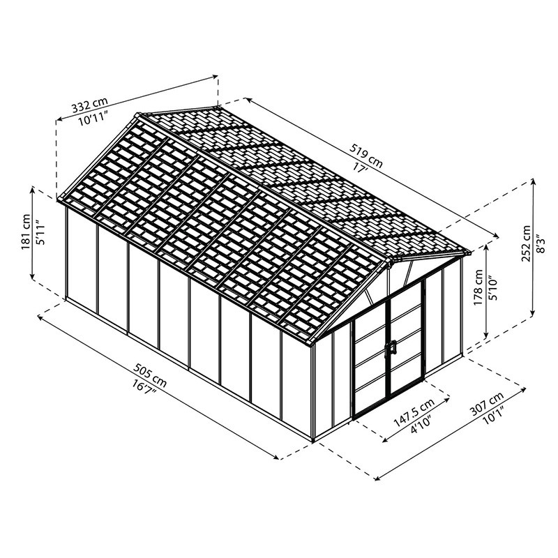 Canopia - Abri de jardin avec plancher - Yukon - 519x332 cm - Gris foncé