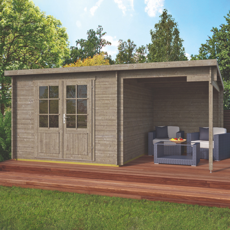 Tuindeco - Chalet en bois massif - 8+5,6m² - Dora - Impregné gris