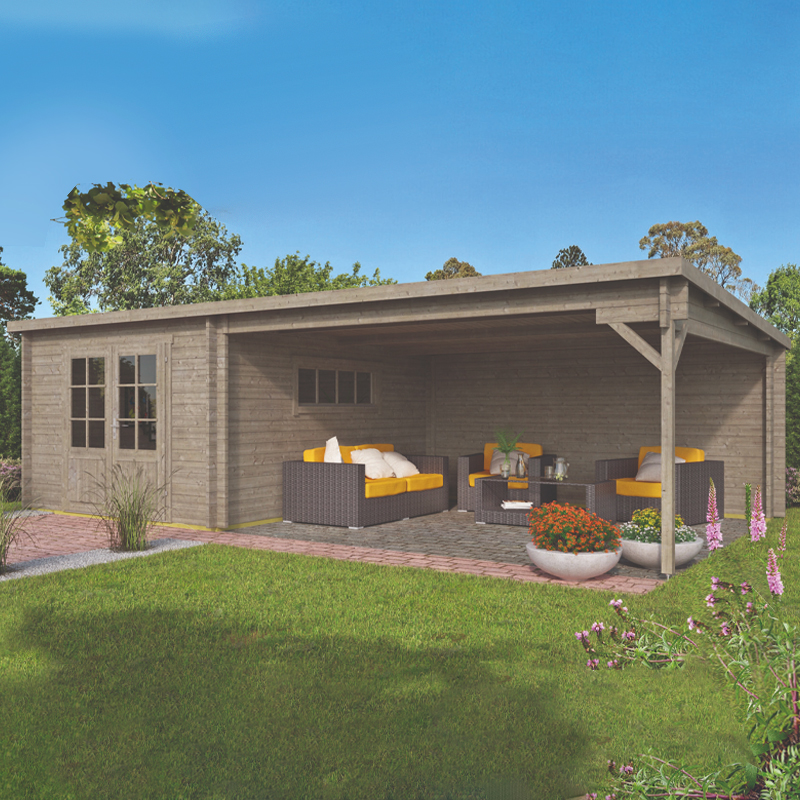 Tuindeco - Chalet en bois massif - 12+16m² - Anton - Impregné gris