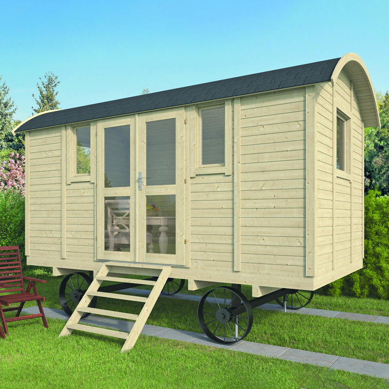 Tuindeco - Caravana de madera maciza - 240x500cm - Acceso lateral - Sin eje