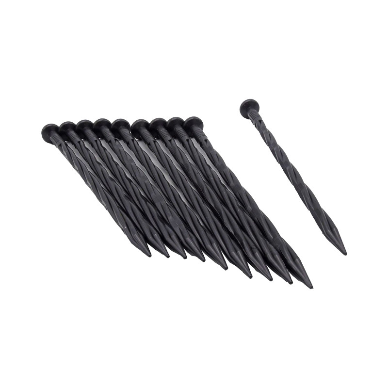 Nature - 10 Anchors, twisted nail for lawn edging roll - PP - 20cmx8mm - Black