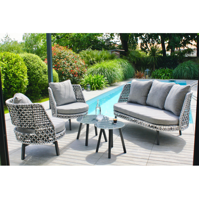 AGADIR 4 SEATER LOW GARDEN FURNITURE IN BRAIDED RESIN - GREY