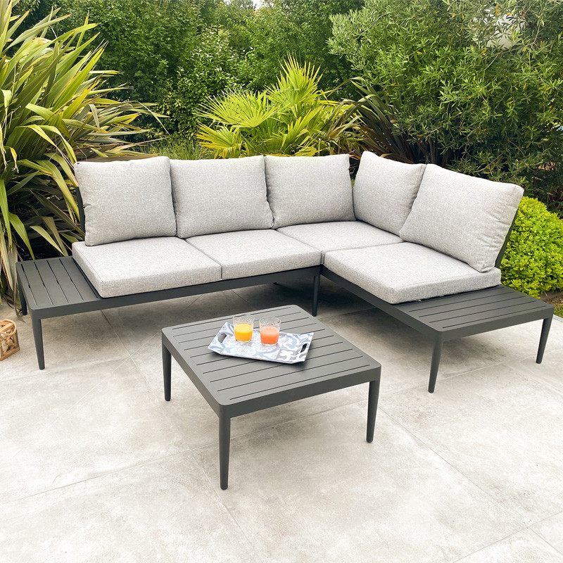 DCB - 4 places - Salon d'angle de jardin Ankara - Aluminium - Noir