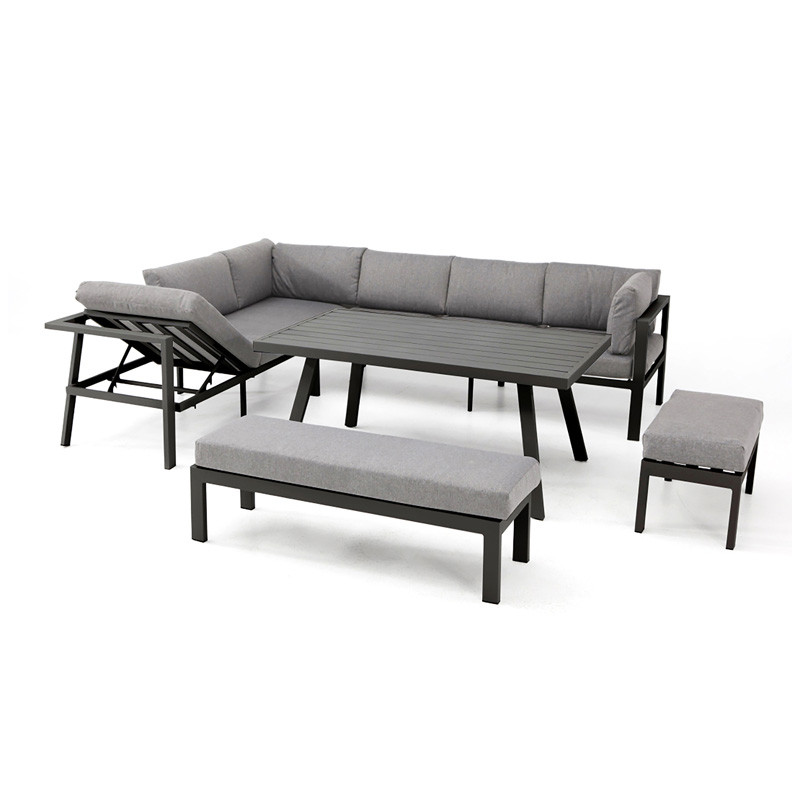 DCB - 9 places - Ensemble repas de jardin Antalya - Aluminium - Gris Anthracite