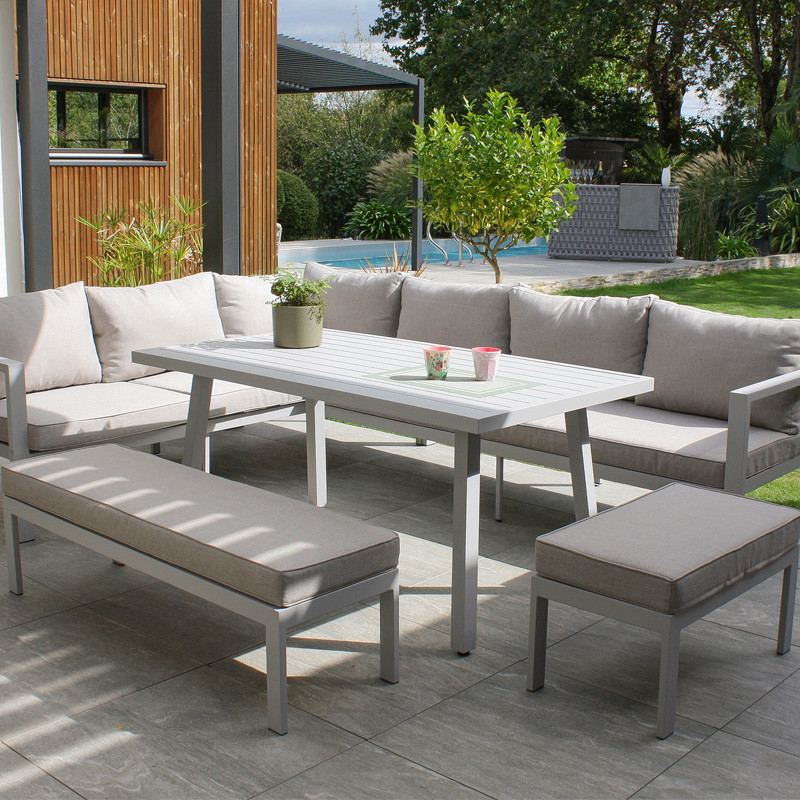 DCB - 9 places - Ensemble repas de jardin Antalya - Aluminium - Gris Anthracite
