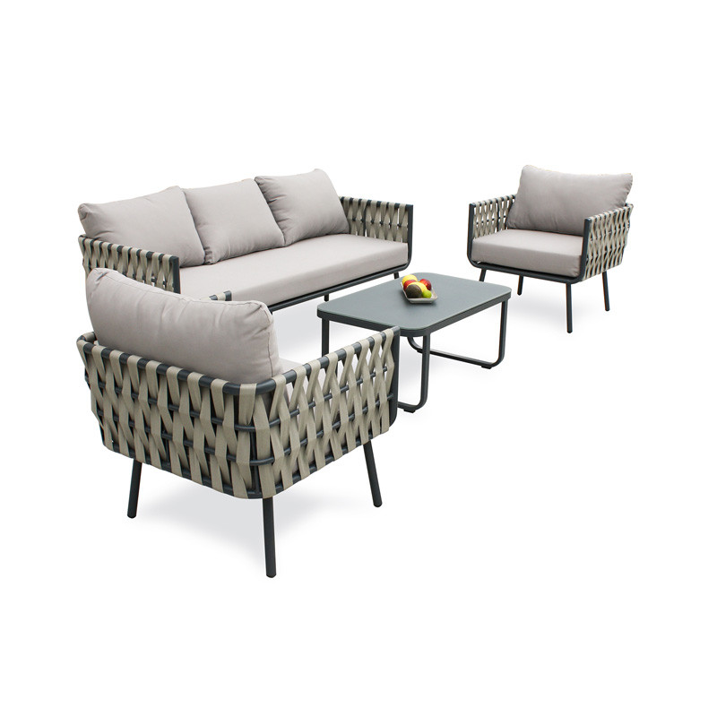 DCB - 5 plazas - Mueble bajo de jardín Antibes - Aluminio y cinta de tejido - Gris