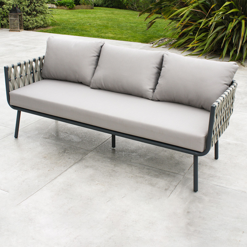 DCB - 5 places - Salon bas de jardin Antibes - Aluminium et Lanière en tissu tressée - Gris
