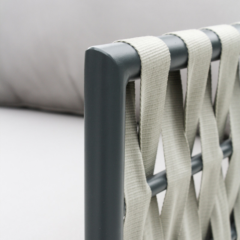 DCB - 5 places - Salon bas de jardin Antibes - Aluminium et Lanière en tissu tressée - Gris
