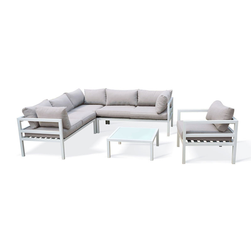 DCB - 6 places - Salon de jardin d'angle - Beaubourg - Aluminium - Blanc