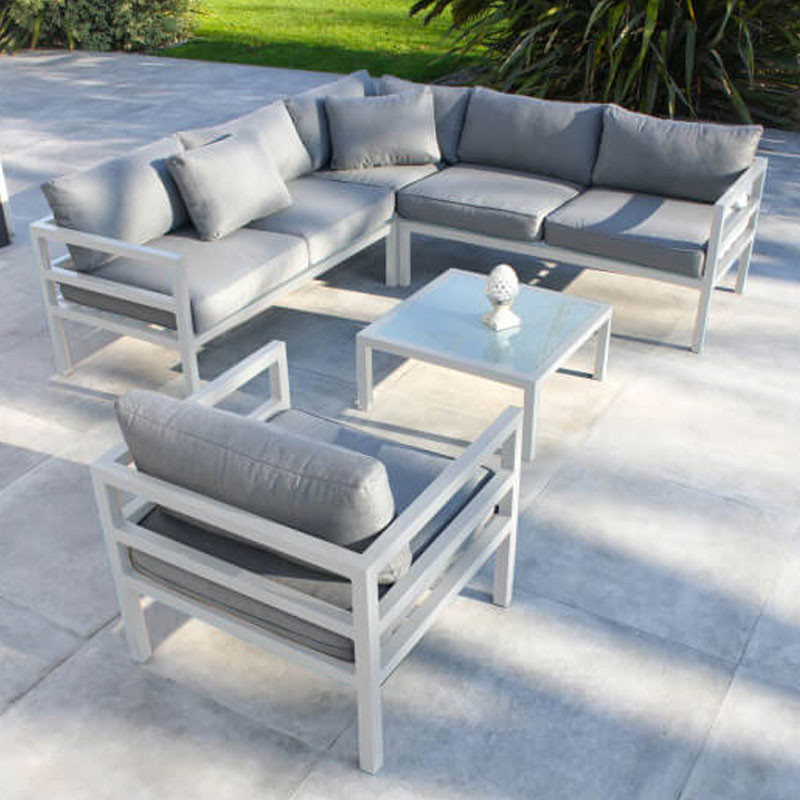 DCB - 6 places - Salon de jardin d'angle - Beaubourg - Aluminium - Blanc