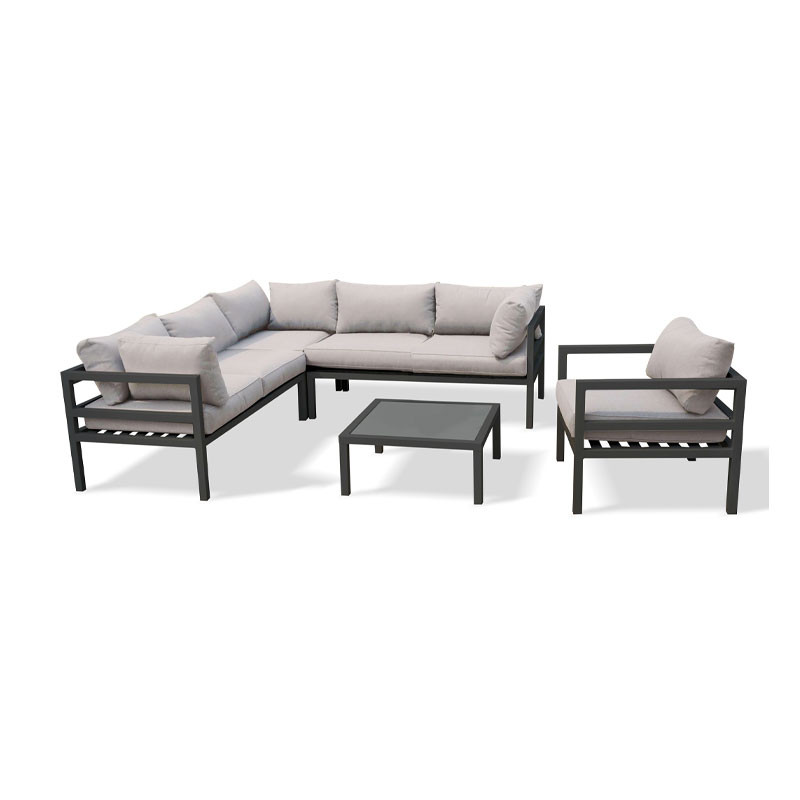 DCB - 6 places - Salon de jardin d'angle - Beaubourg - Aluminium - Gris Anthracite